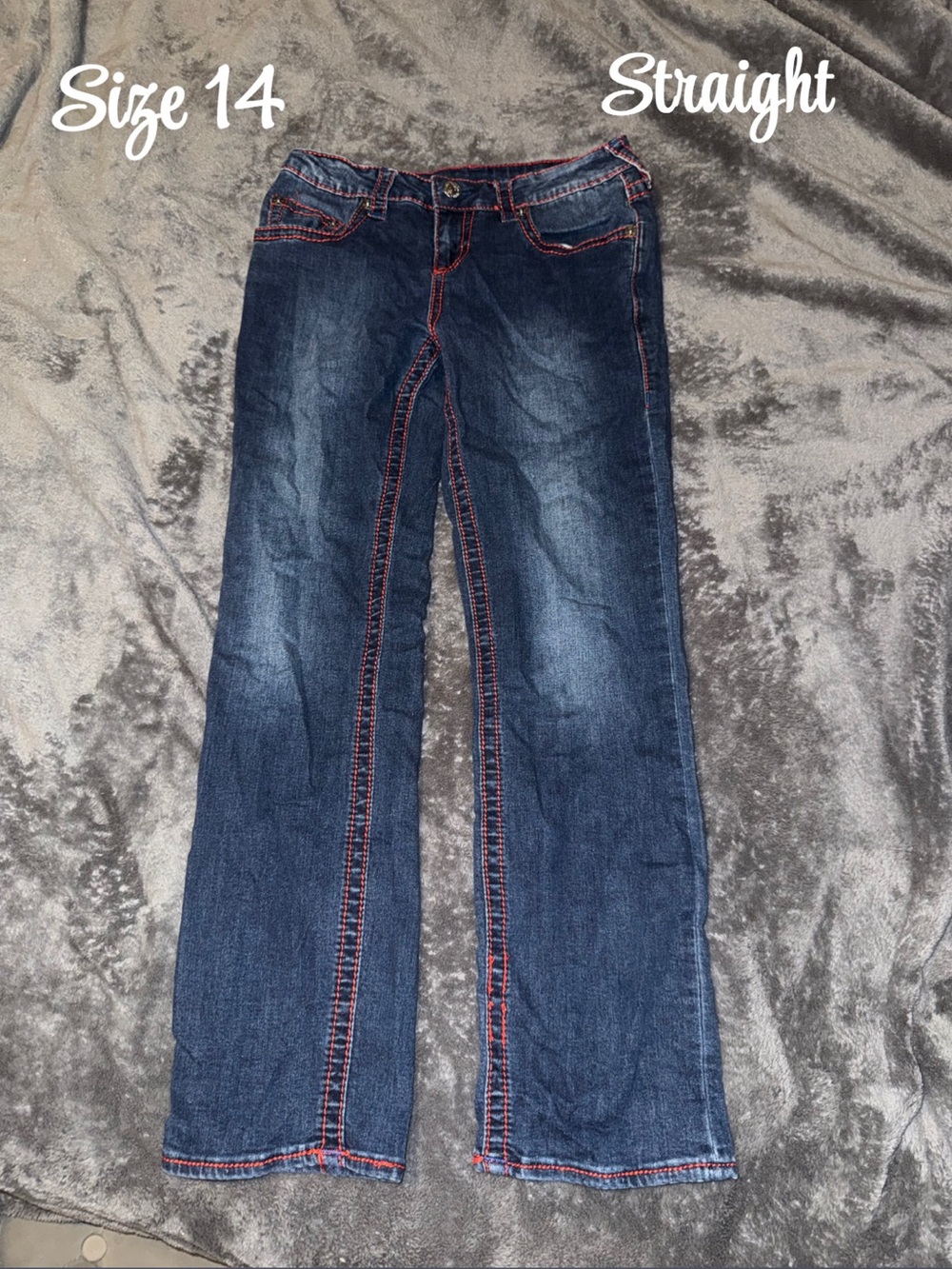 True Religion Dark Blue Straight Jeans with Red Stitching